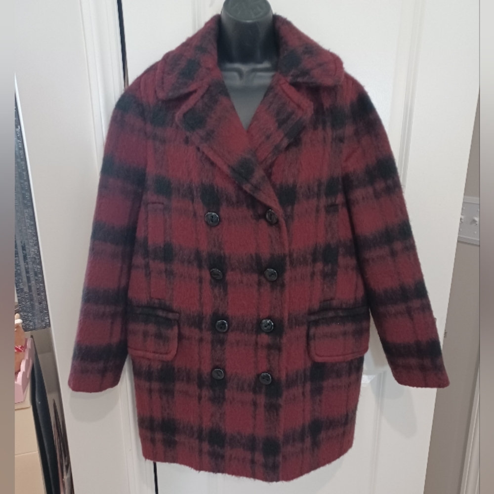 Coach Alpaca & Wool Blend Plaid Coat, M